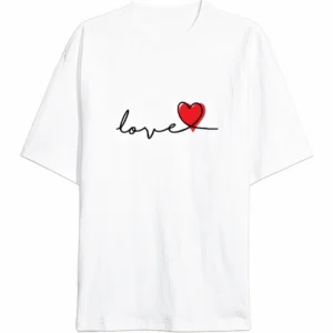 Sevgililer Günü İçin Özel Tasarım Love Baskılı T-shirt - Beyaz