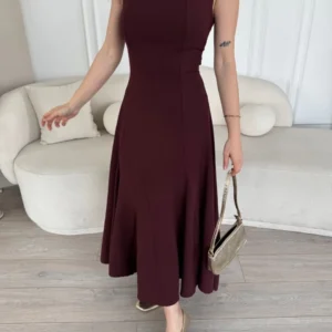 Alternative view of Sırt Dekolteli Kolsuz Uzun Elbise - Mürdüm