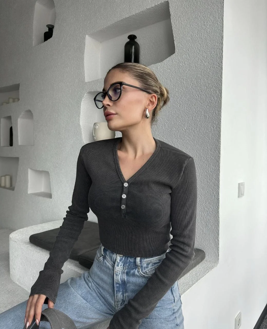 Düğme Detaylı Yıkamalı Crop - Görsel 6