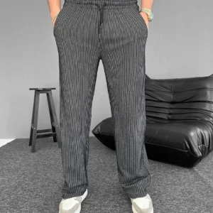 Su Yolu Çizgili Cepli Pantalon - Siyah