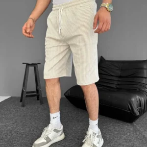 Su Yolu Çizgili Ön Arka Cepli Şort Yazlık Nefes Alabilir - Bej