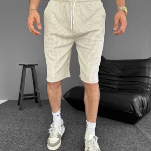 Alternative view of Su Yolu Çizgili Ön Arka Cepli Şort Yazlık Nefes Alabilir - Bej