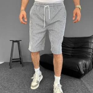 Alternative view of Su Yolu Çizgili Ön Arka Cepli Şort Yazlık Nefes Alabilir - Gri