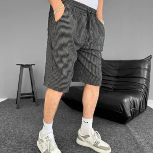 Alternative view of Su Yolu Çizgili Ön Arka Cepli Şort Yazlık Nefes Alabilir - Siyah