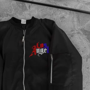 Alternative view of Los Angeles Siyah Bomber Mont – Fermuarlı, Cepli, Kapitone Astarlı, Bahar ve Kış Günlük Kullanım İçin Unisex Ceket- Siyah