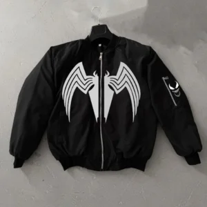 Alternative view of Venom Örümcek Desenli Erkek Mont – Siyah Bomber Ceket, Fermuarlı, Kol Fermuarlı Cep Detaylı, Günlük ve Sokak Modası İçin Uygun - Siyah