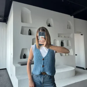 Alternative view of Triko Kolsuz Düğmeli Yelek - Mavi