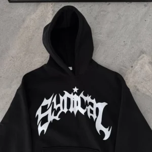 Alternative view of Kışlık Kapüşonlu Baskılı Oversize SweatShirt- Siyah