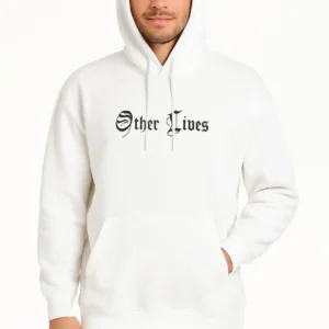 Erkek Kapşonlu Sweatshirt – Oversize Üç İplik Şardonlu Hoodie, “Other Lives” Ön & Arka Baskılı, Kanguru Cepli, Kışlık Rahat Günlük Stil - Beyaz