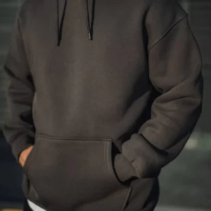 Üç İplik Penye Kapşonlu Basic SweatShirt - Füme