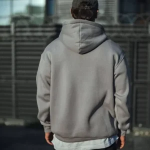 Alternative view of Üç İplik Penye Kapşonlu Basic SweatShirt - Boyalı Gri