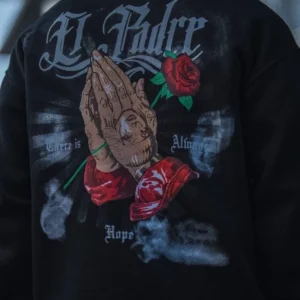 Alternative view of Üç İplik Penye Kapşonlu Baskılı SweatShirt - Siyah