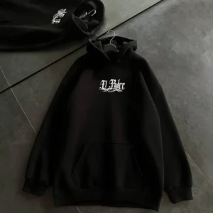 Alternative view of Üç İplik Penye Uzun Kol Kapşonlu Baskılı SweatShirt - Siyah