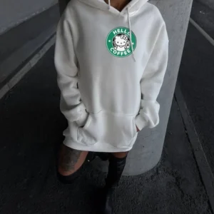 Alternative view of Üç İplik Penye Uzun Kol Kapüşonlu SweatShirt - Beyaz