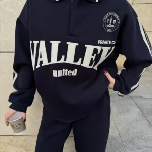 Üç İplik Yakalı Sweat Baggy Pantalonlu Takım - Siyah