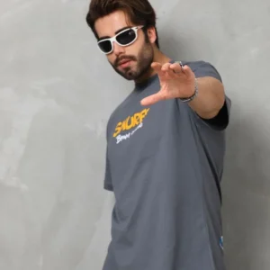 Alternative view of Unisex Basic Bisiklet Yaka Oversize T-Shirt - Füme