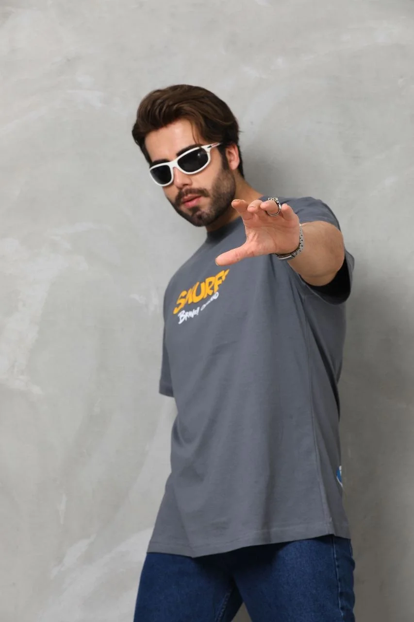 Unisex Basic Bisiklet Yaka Oversize T-Shirt - Füme - Görsel 2