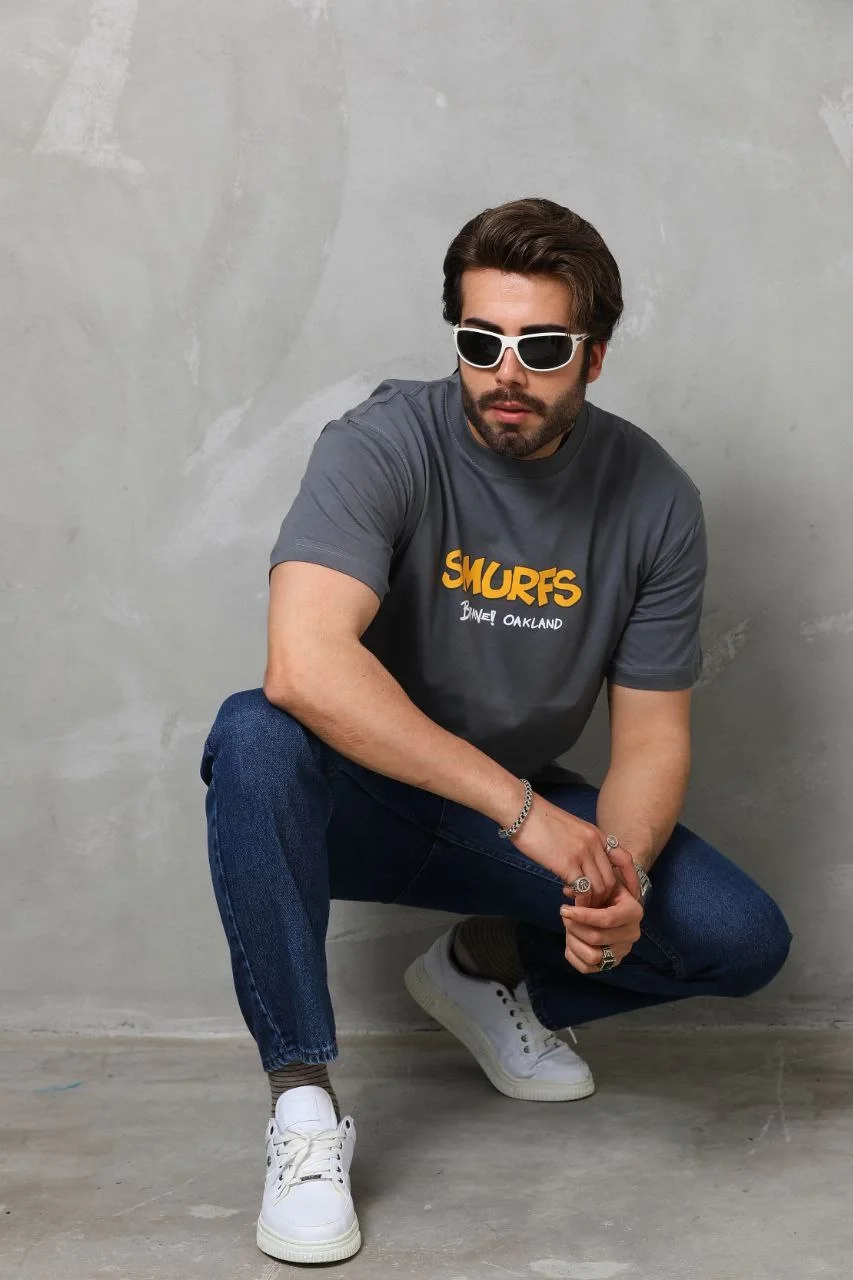 Unisex Basic Bisiklet Yaka Oversize T-Shirt - Füme - Görsel 3