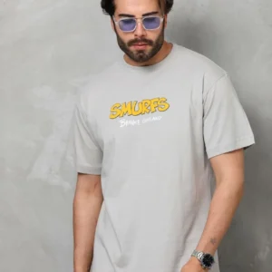 Unisex Basic Bisiklet Yaka Oversize T-Shirt - Gri