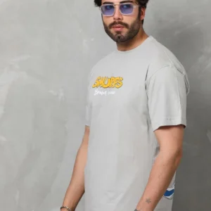 Alternative view of Unisex Basic Bisiklet Yaka Oversize T-Shirt - Gri