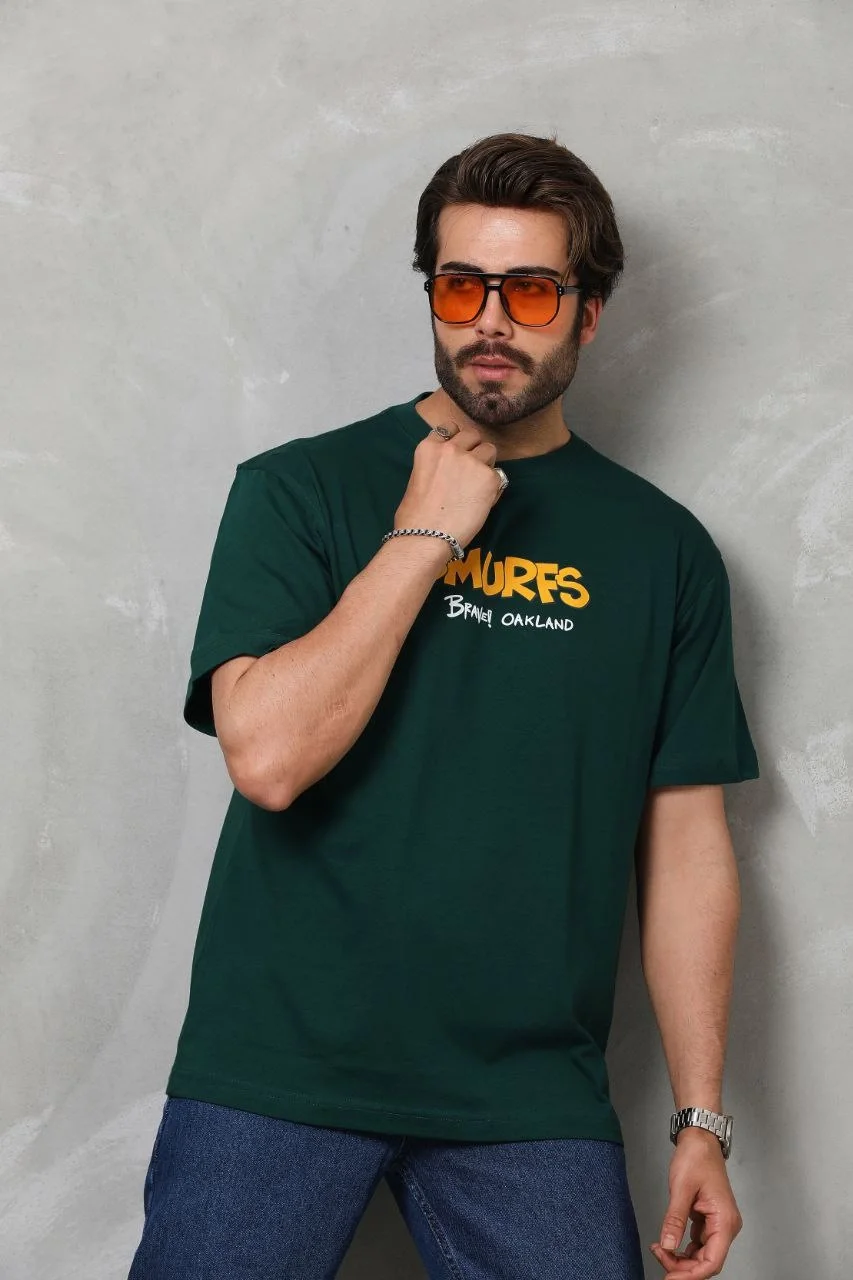 Unisex Basic Bisiklet Yaka Oversize T-Shirt - Yeşil - Görsel 7