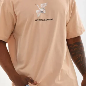 Unisex Baskılı Oversize T-Shirt - Bej