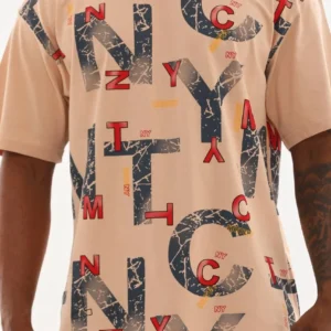 Unisex Baskılı Oversize T-Shirt - Bej