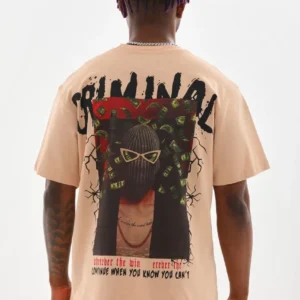 Alternative view of Unisex Baskılı Oversize T-Shirt - Bej