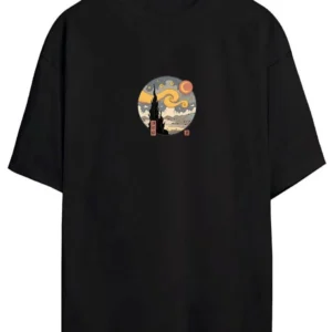 Unisex Baskılı Oversize T-Shirt - Siyah