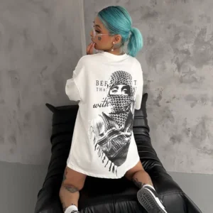 Unisex Baskılı Oversize T-Shirt - Beyaz