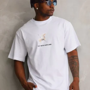 Unisex Baskılı Oversize T-Shirt - Beyaz