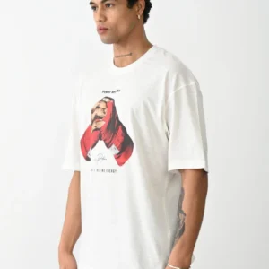 Alternative view of Unisex Baskılı Oversize T-Shirt - Beyaz