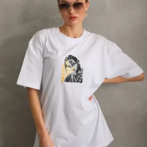 Alternative view of Unisex Baskılı Oversize T-Shirt - Beyaz