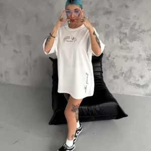 Alternative view of Unisex Baskılı Oversize T-Shirt - Beyaz