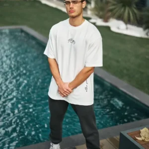 Alternative view of Unisex Baskılı Oversize T-Shirt - Beyaz