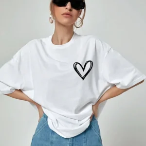 Unisex Baskılı Oversize T-Shirt - Beyaz