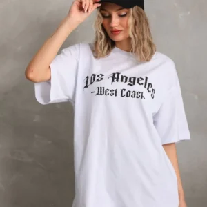 Unisex Baskılı Oversize T-Shirt - Beyaz