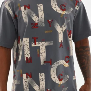 Unisex Baskılı Oversize T-Shirt - Füme