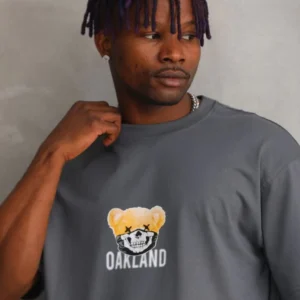 Unisex Baskılı Oversize T-Shirt - Füme