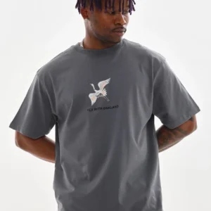 Unisex Baskılı Oversize T-Shirt - Füme