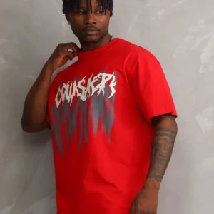 Unisex Baskılı Oversize T-Shirt - Kırmızı