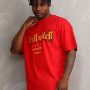 Unisex Baskılı Oversize T-Shirt - Kırmızı