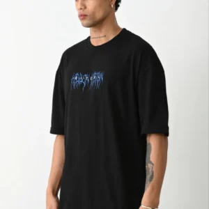 Alternative view of Unisex Baskılı Oversize T-Shirt - Siyah