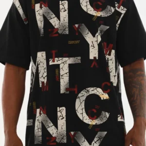 Unisex Baskılı Oversize T-Shirt - Siyah