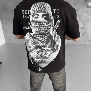 Unisex Baskılı Oversize T-Shirt - Siyah