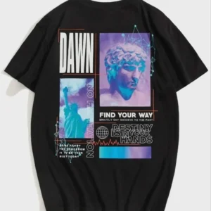 Unisex Baskılı Oversize T-Shirt - Siyah