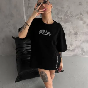 Alternative view of Unisex Baskılı Oversize T-Shirt - Siyah