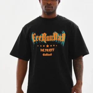 Unisex Baskılı Oversize T-Shirt - Siyah