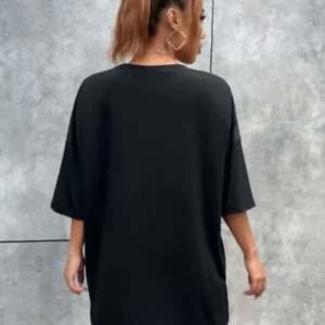 Alternative view of Unisex Baskılı Oversize T-Shirt - Siyah
