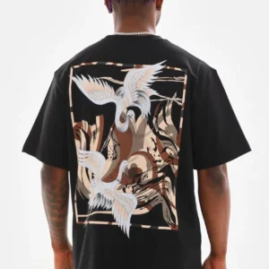 Alternative view of Unisex Baskılı Oversize T-Shirt - Siyah